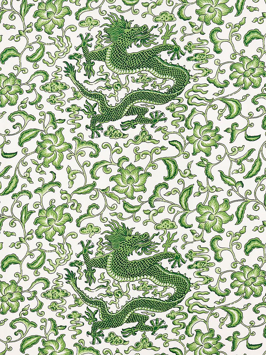 Scalamandre Chi'En Dragon Linen Print Jade Fabric