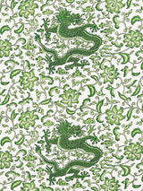 Scalamandre Chi'En Dragon Linen Print Jade Fabric