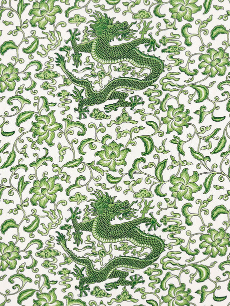 Scalamandre Chi'En Dragon Linen Print Jade Fabric