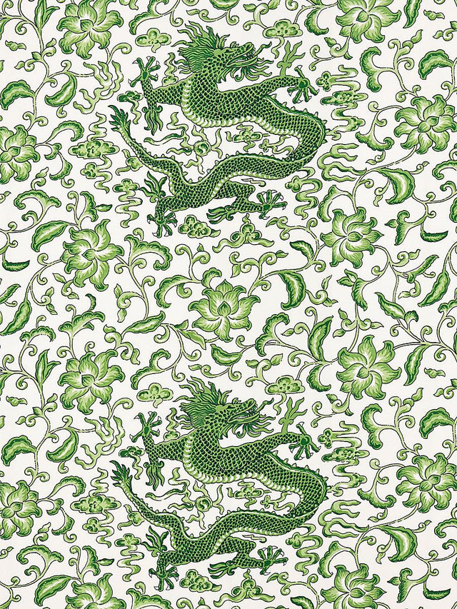 Scalamandre Chi'En Dragon Linen Print Jade Fabric