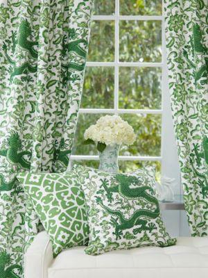Scalamandre Chi'En Dragon Linen Print Jade Fabric