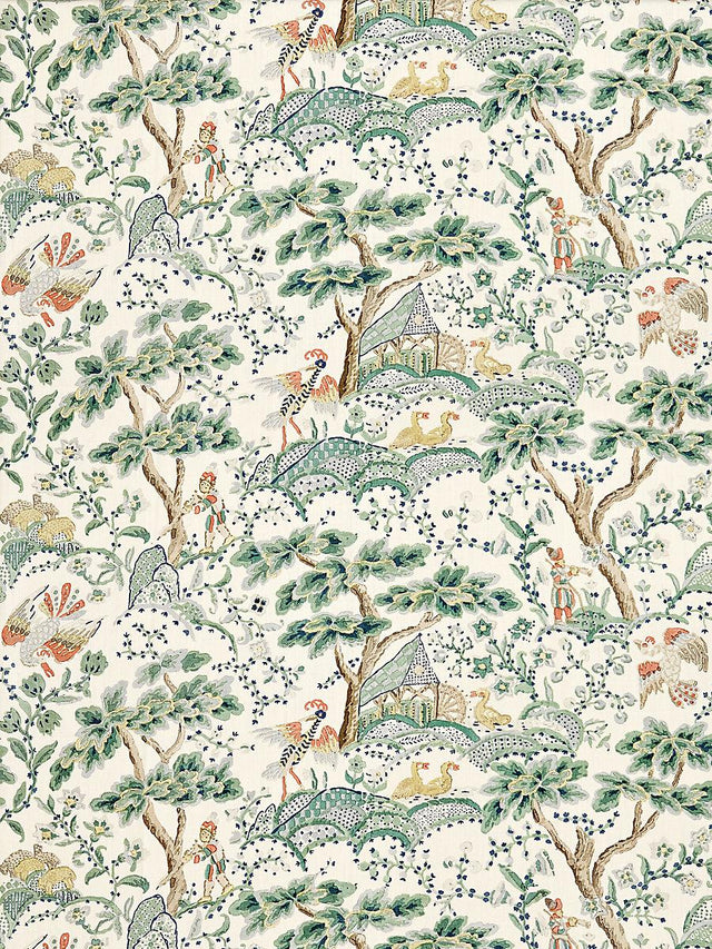 Scalamandre Kelmescott Hand Block Print Leaf On Ivory Fabric
