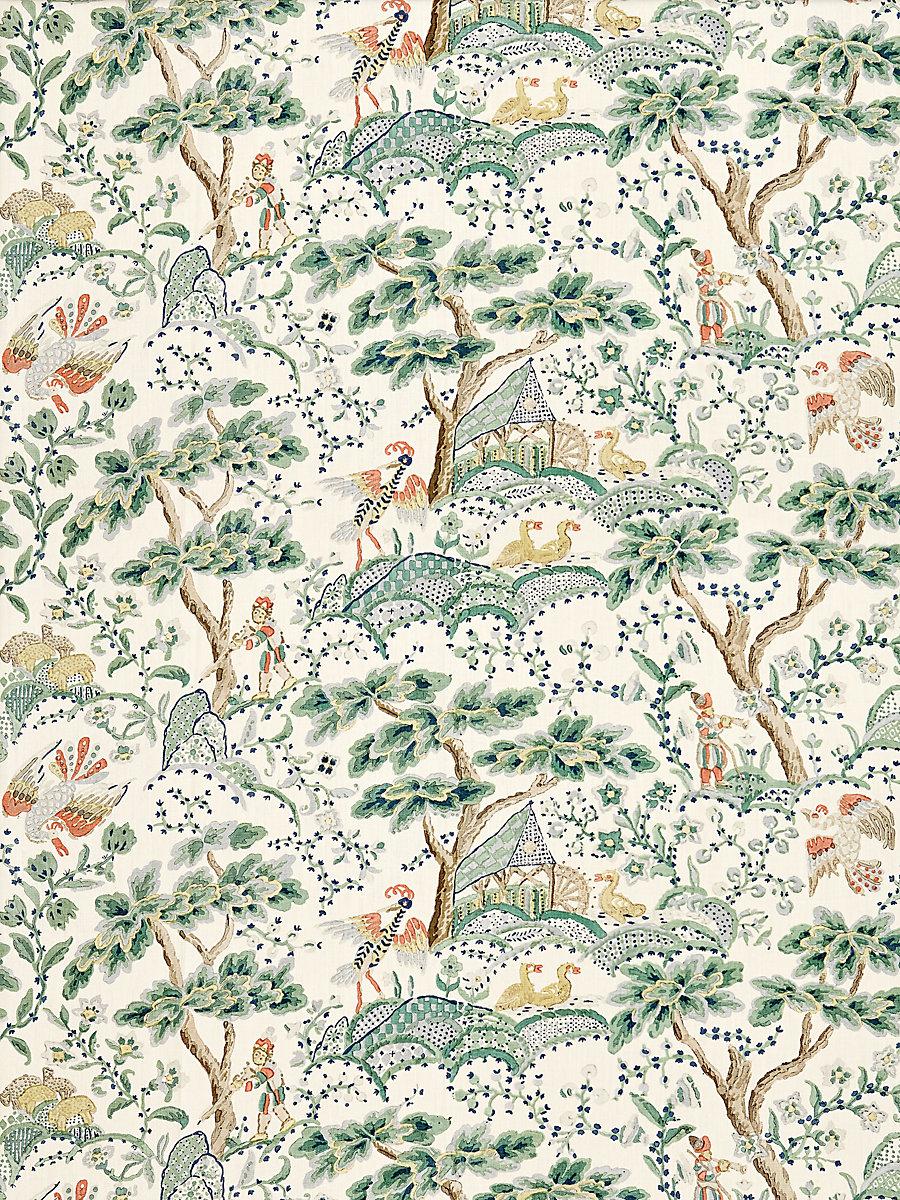 Scalamandre Kelmescott Hand Block Print Leaf On Ivory Fabric
