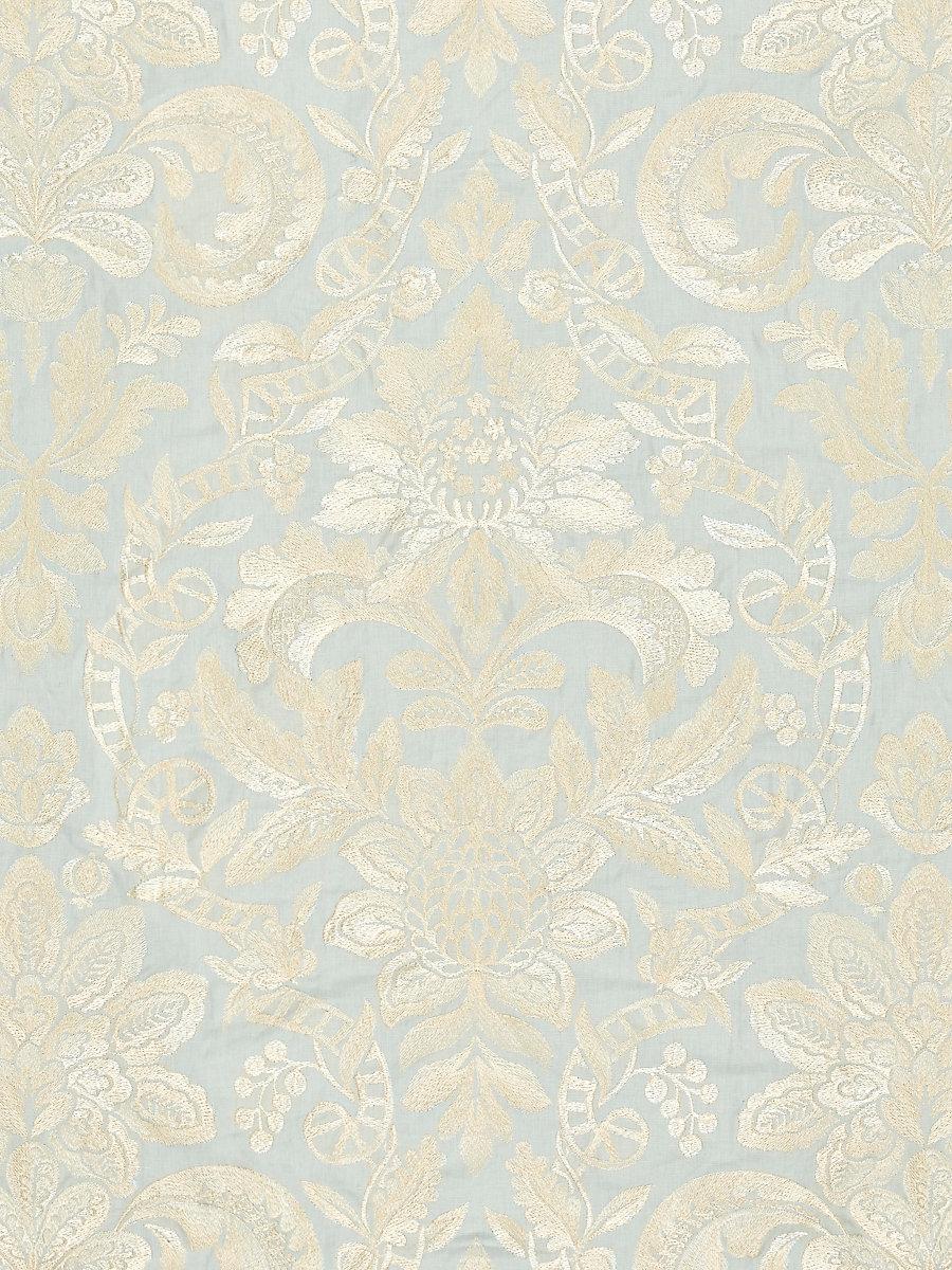 Scalamandre Elizabeth Damask Embroidery Aquamarine Fabric