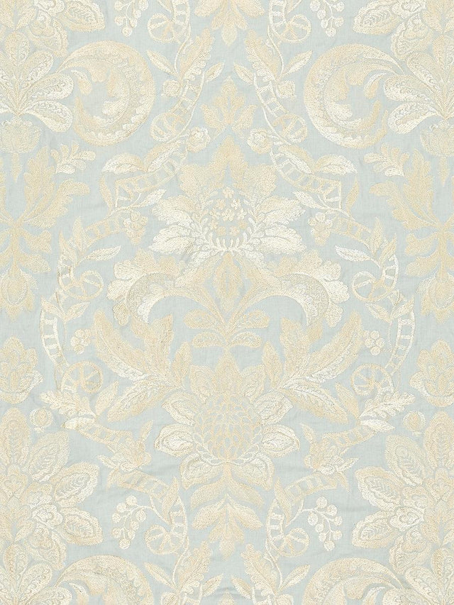 Scalamandre Elizabeth Damask Embroidery Aquamarine Fabric