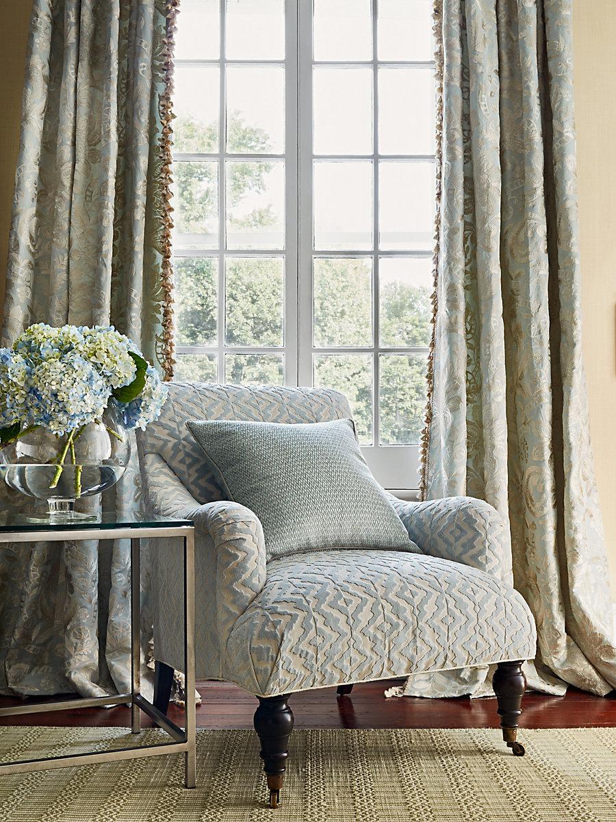 Scalamandre Elizabeth Damask Embroidery Aquamarine Fabric