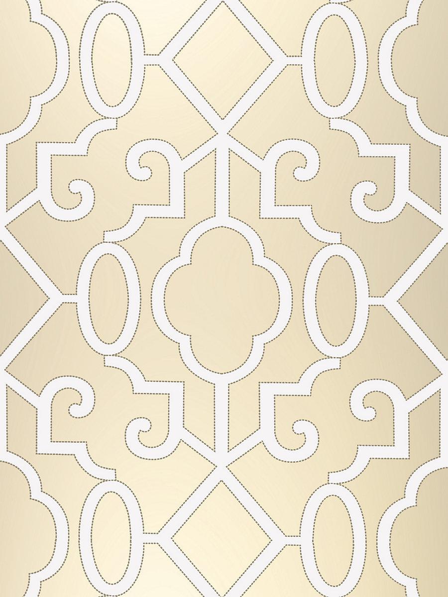 Scalamandre Ming Fretwork Wallpaper Champagne - Pearlescent Wallpaper