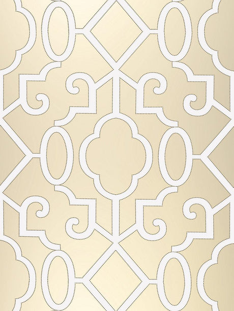 Scalamandre Ming Fretwork Wallpaper Champagne - Pearlescent Wallpaper