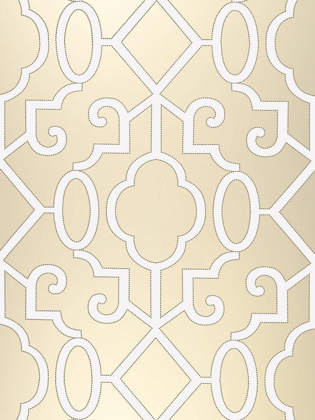 Scalamandre Ming Fretwork Wallpaper Champagne - Pearlescent Wallpaper