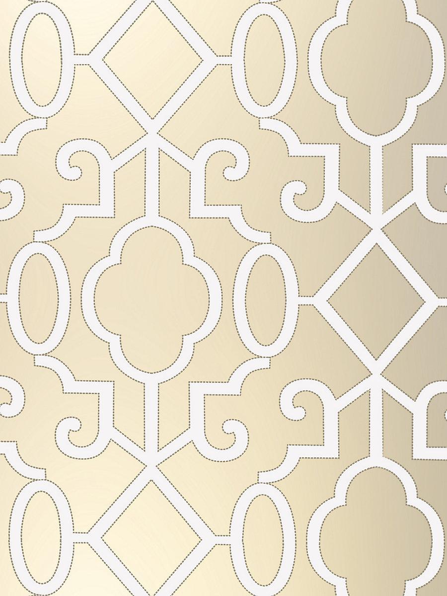 Scalamandre Ming Fretwork Wallpaper Champagne - Pearlescent Wallpaper