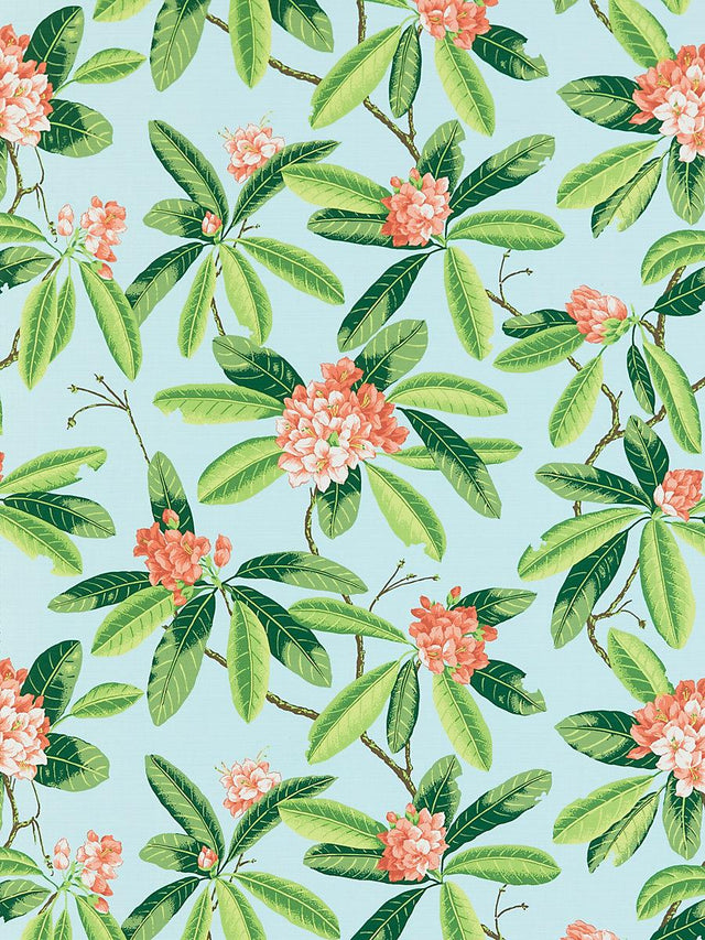 Scalamandre Rhododendron | Outdoor Coral On Aqua Fabric