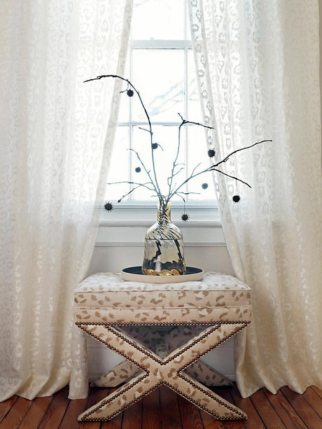 Scalamandre Broderie Leopard Ebony On Silver Fabric