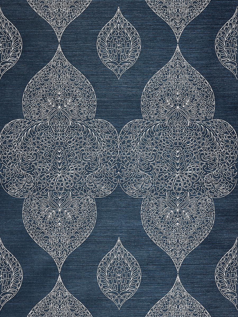 Scalamandre Taj Embroidered Sisal Indigo Wallpaper