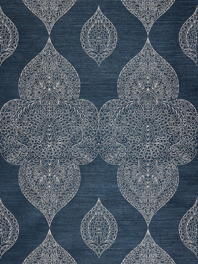 Scalamandre Taj Embroidered Sisal Indigo Wallpaper