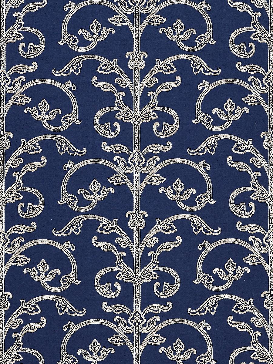 Scalamandre Saxony Scroll Wallcovering Navy Wallpaper