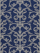 Scalamandre Saxony Scroll Wallcovering Navy Wallpaper
