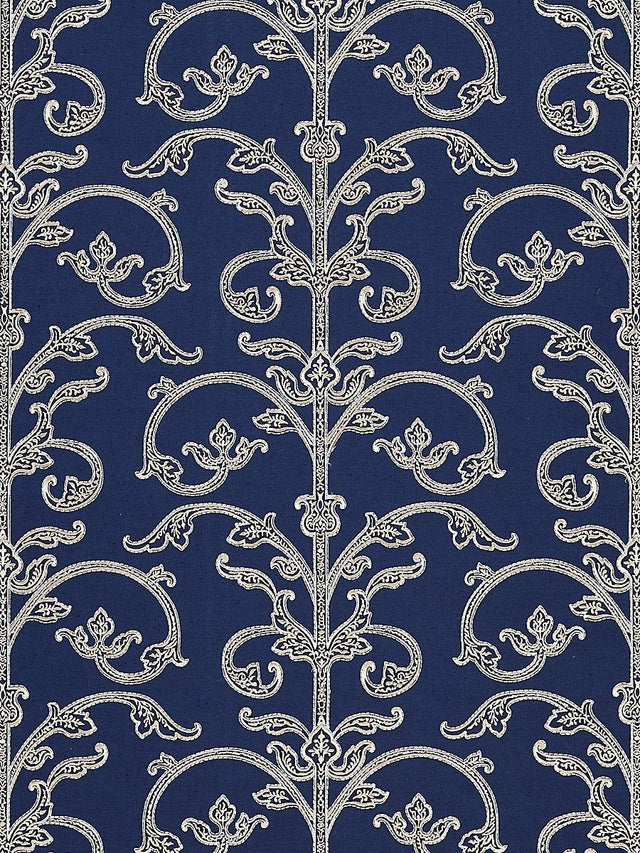 Scalamandre Saxony Scroll Wallcovering Navy Wallpaper