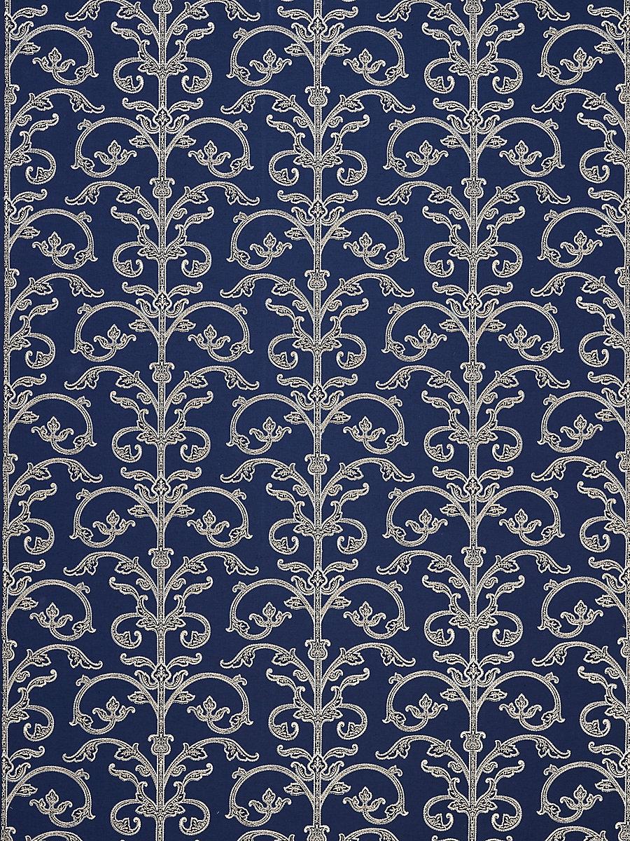Scalamandre Saxony Scroll Wallcovering Navy Wallpaper