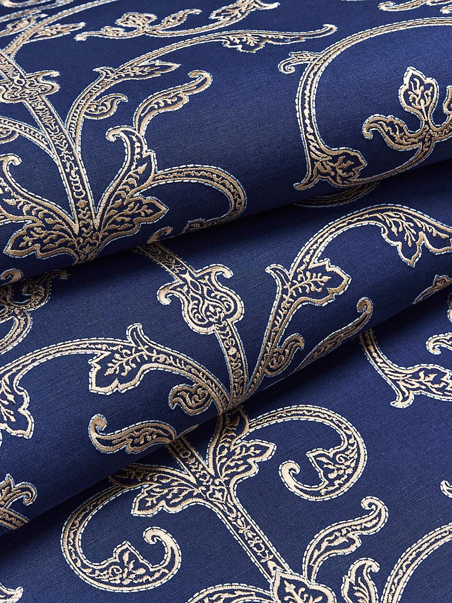 Scalamandre Saxony Scroll Wallcovering Navy Wallpaper