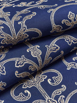 Scalamandre Saxony Scroll Wallcovering Navy Wallpaper