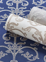 Scalamandre Saxony Scroll Wallcovering Navy Wallpaper