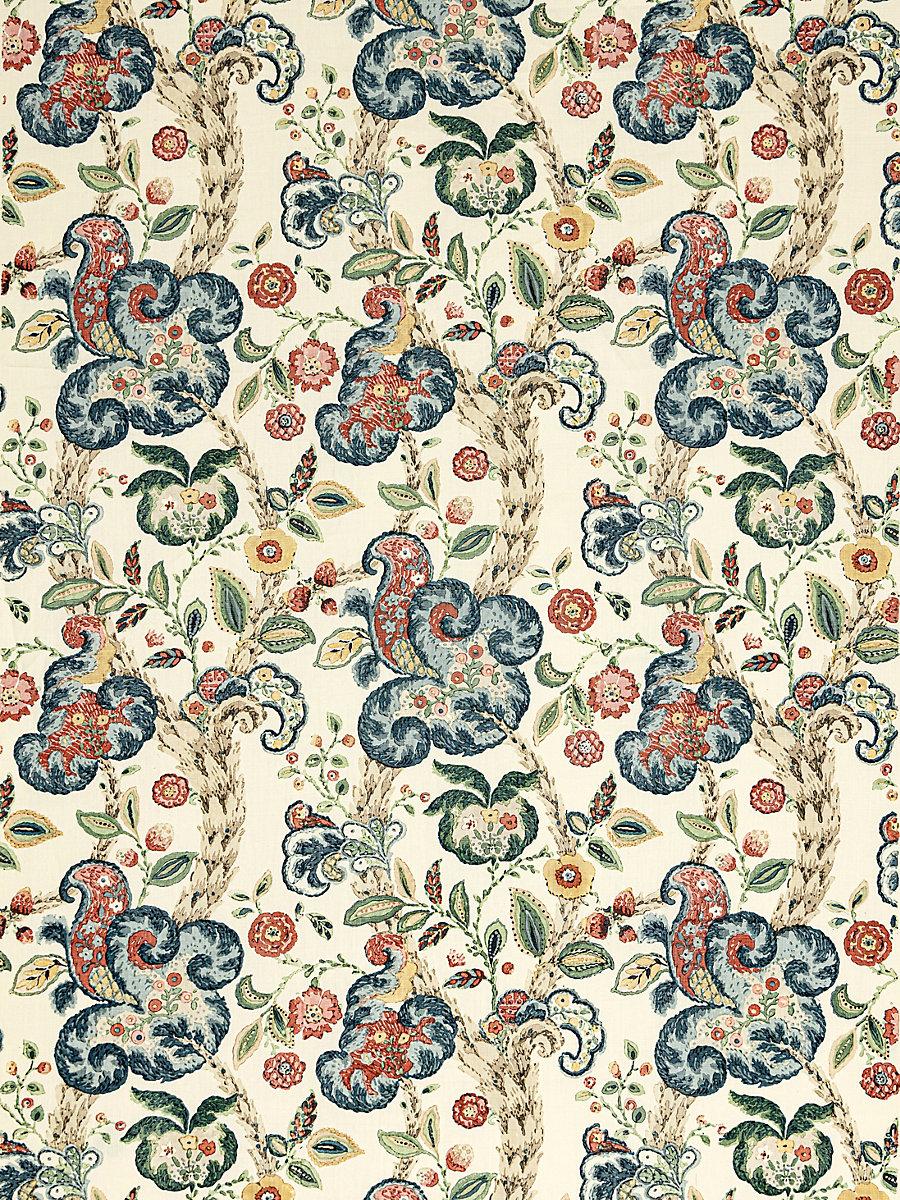 Scalamandre Cumbria Hand Block Print Multi On Cream Fabric