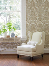 Scalamandre Luciana Damask Print Graphite Wallpaper