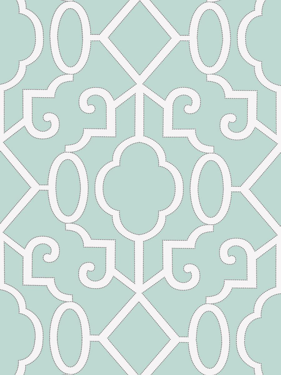 Scalamandre Ming Fretwork Wallpaper Aquamarine Wallpaper