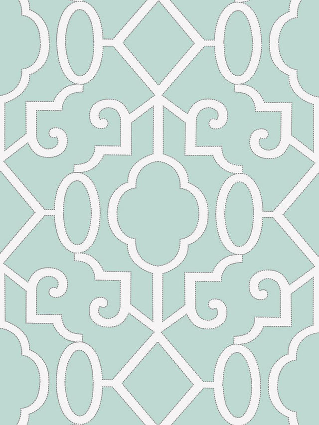 Scalamandre Ming Fretwork Wallpaper Aquamarine Wallpaper