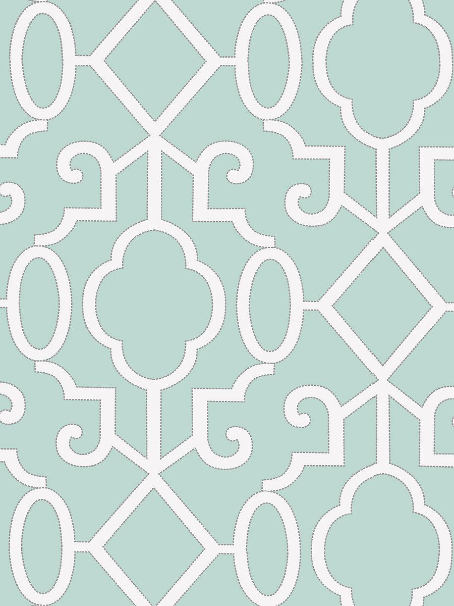 Scalamandre Ming Fretwork Wallpaper Aquamarine Wallpaper