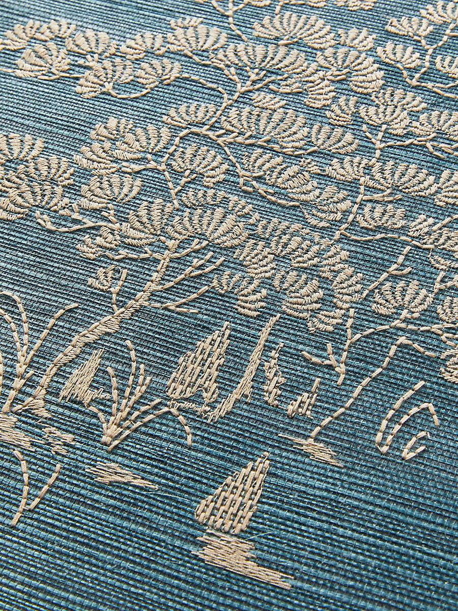Scalamandre Katsura Embroidered Toile Peacock Wallpaper