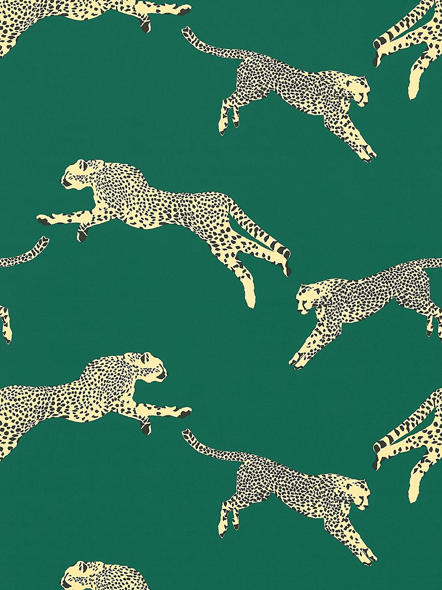 Scalamandre Leaping Cheetah Cotton Print Evergreen Fabric