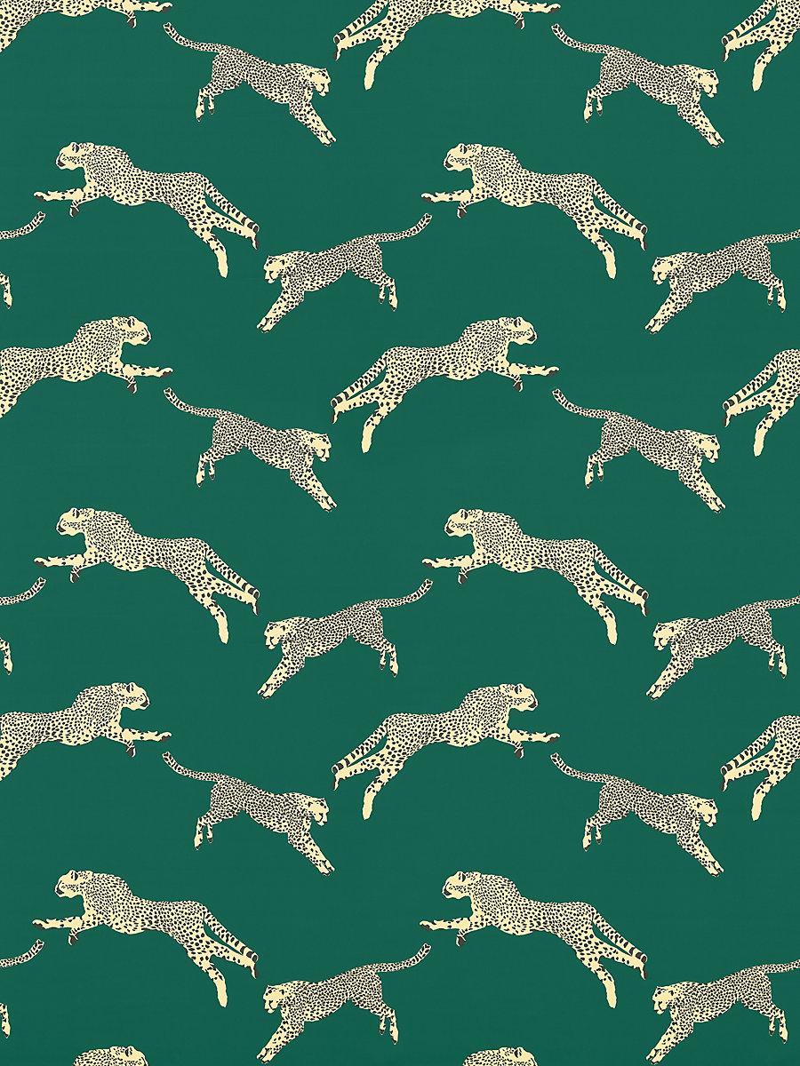 Scalamandre Leaping Cheetah Cotton Print Evergreen Fabric