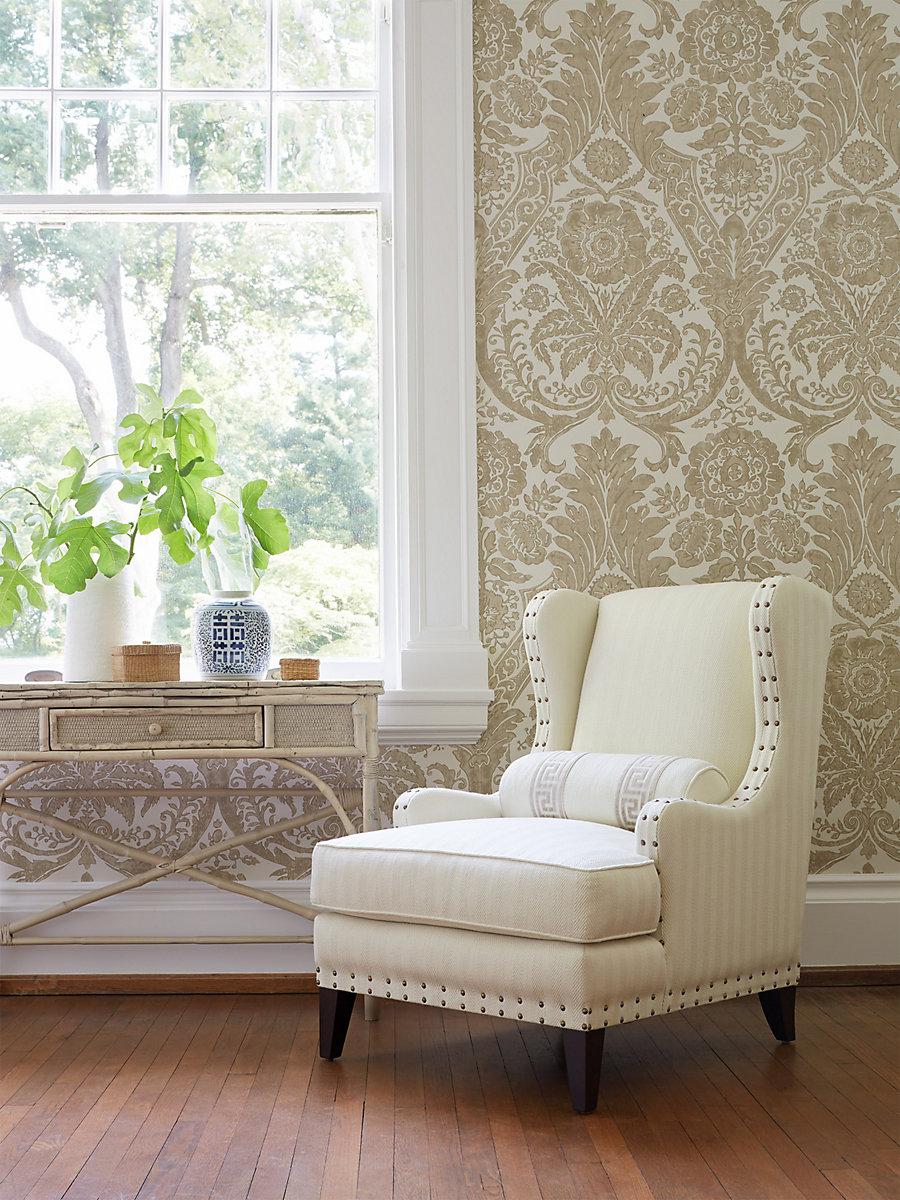 Scalamandre Luciana Damask Print Espresso Wallpaper
