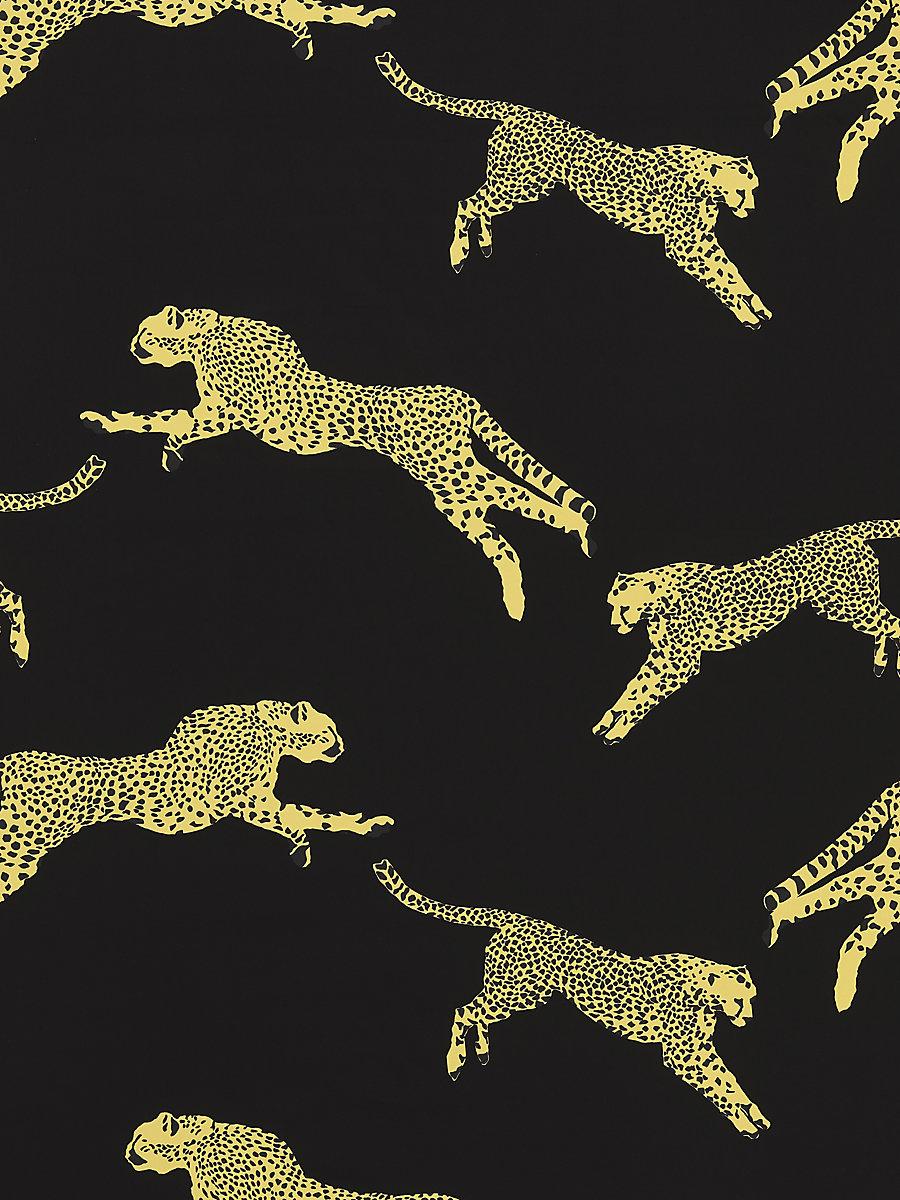 Scalamandre Leaping Cheetah Cotton Print Black Magic Fabric