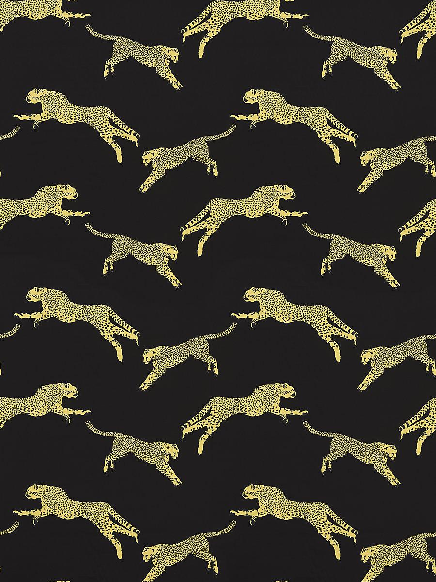 Scalamandre Leaping Cheetah Cotton Print Black Magic Fabric