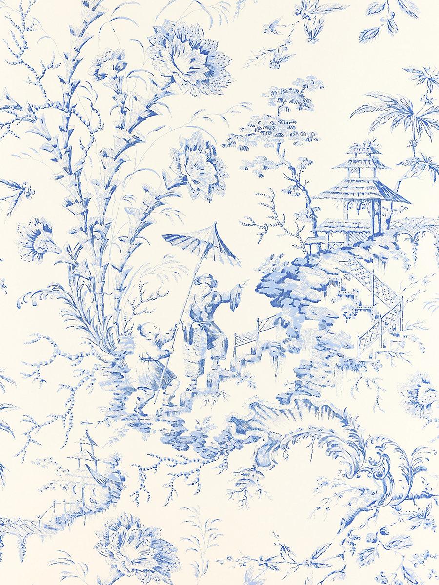 Scalamandre Pillement Toile China Blue Wallpaper