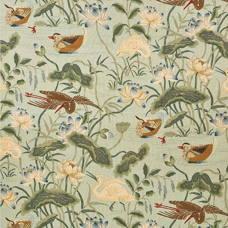 Schumacher Lotus Garden Aqua Fabric
