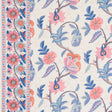 Schumacher Indali Bordered Linen Rose And Indigo Fabric