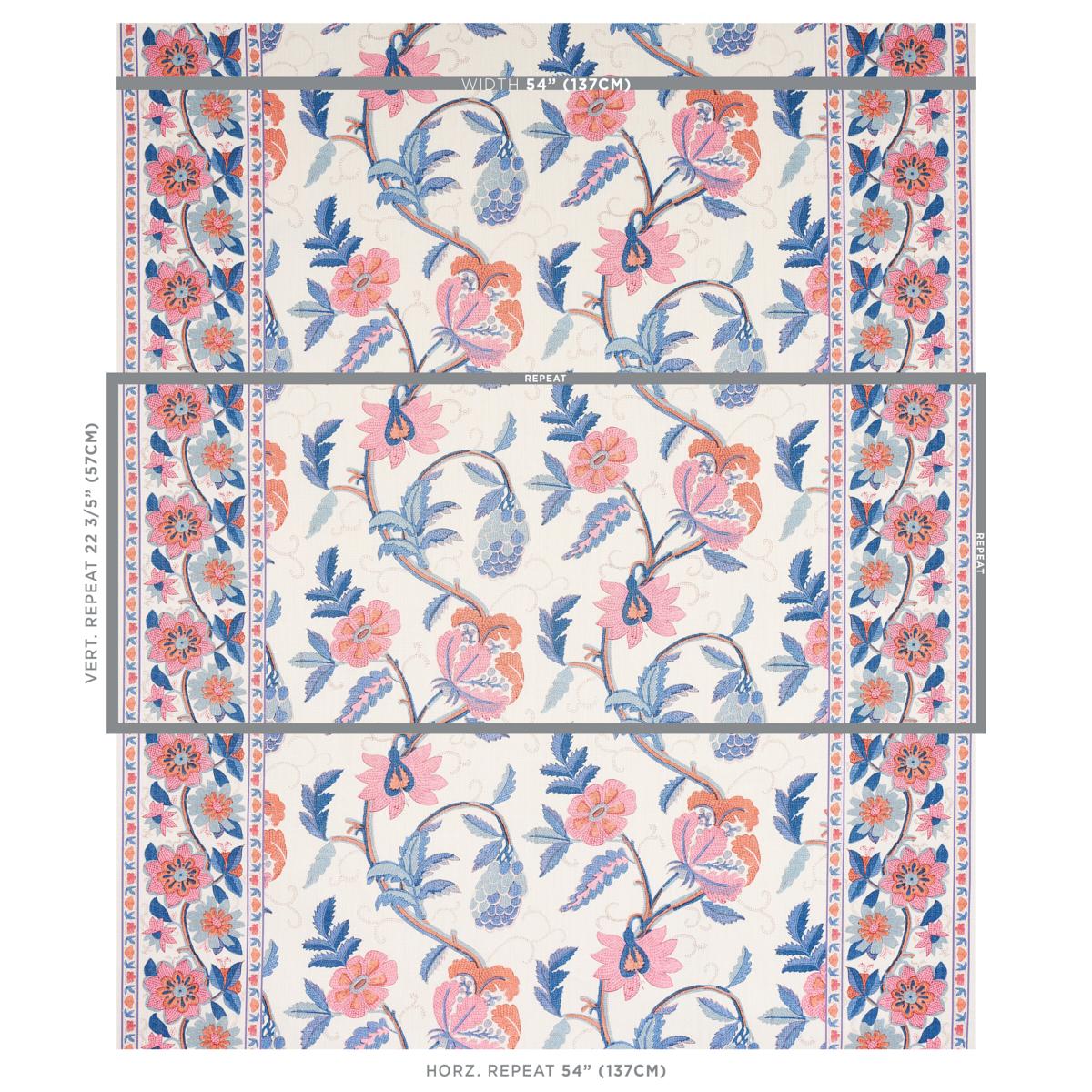Schumacher Indali Bordered Linen Rose And Indigo Fabric