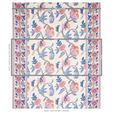 Schumacher Indali Bordered Linen Rose And Indigo Fabric
