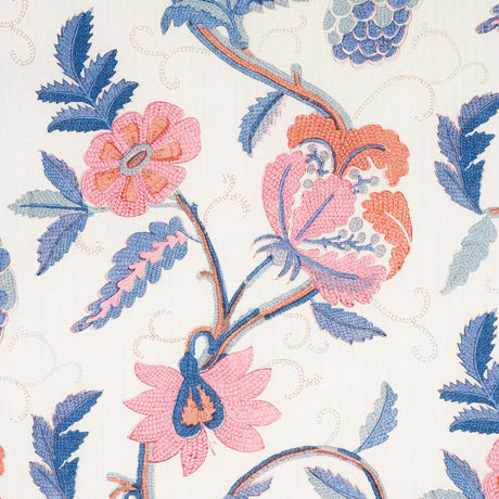 Schumacher Indali Bordered Linen Rose And Indigo Fabric