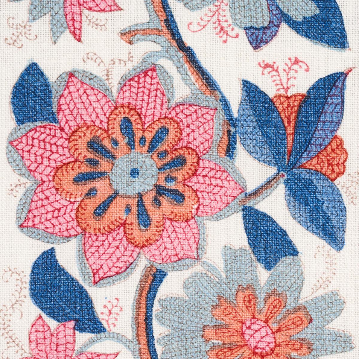 Schumacher Indali Bordered Linen Rose And Indigo Fabric