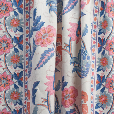 Schumacher Indali Bordered Linen Rose And Indigo Fabric