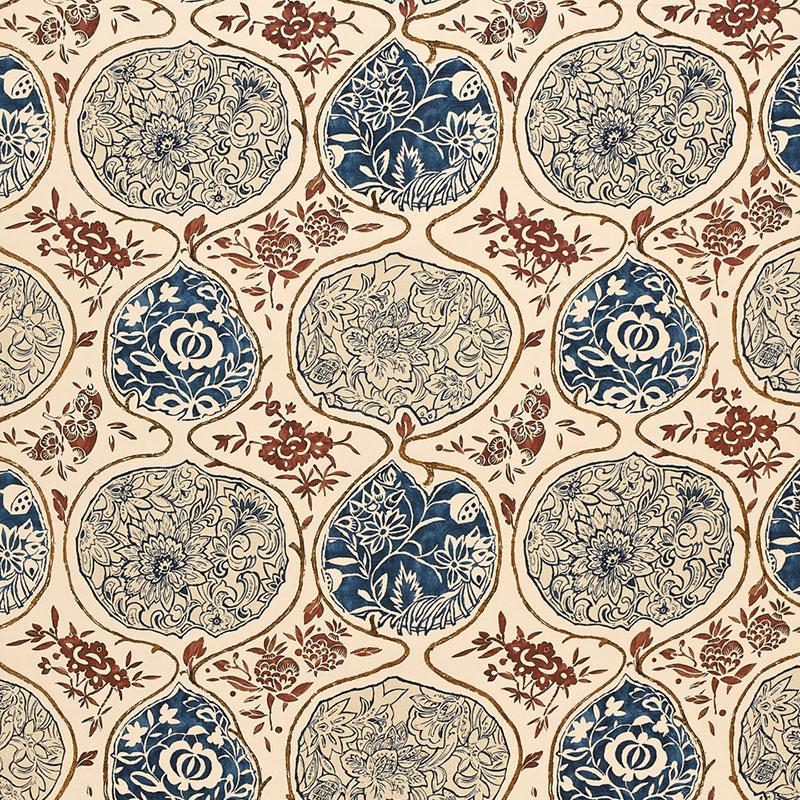 Schumacher Katsugi Indigo & Cinnabar Fabric