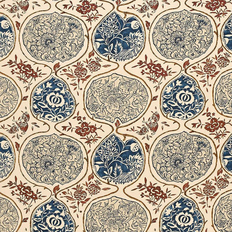 Schumacher Katsugi Indigo & Cinnabar Fabric