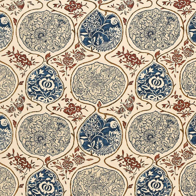 Schumacher Katsugi Indigo & Cinnabar Fabric