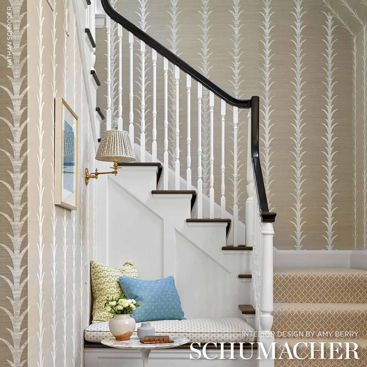 Schumacher Acanthus Stripe Sisal Fog & Chalk Wallpaper – DecoratorsBest