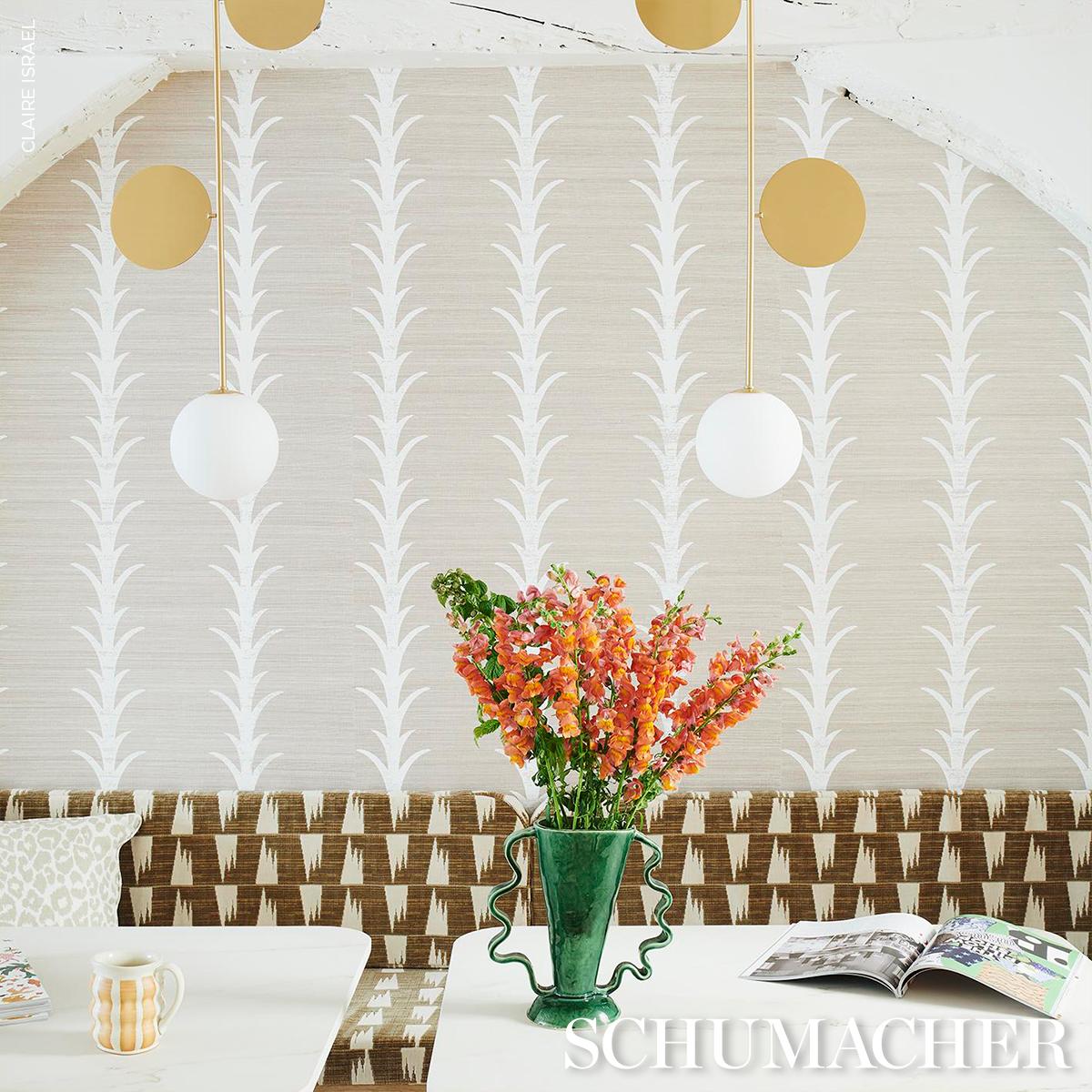 Schumacher Acanthus Stripe Sisal Fog & Chalk Wallpaper – DecoratorsBest