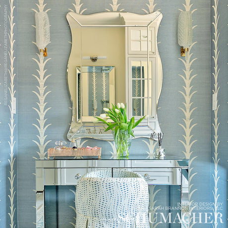 Schumacher Acanthus Stripe Sisal Chambray Wallpaper